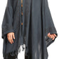 Sakkas Anais Women's Caftan Poncho Top Casual Oversized Solid Comes w/Fringe Boho