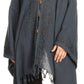 Sakkas Anais Women's Caftan Poncho Top Casual Oversized Solid Comes w/Fringe Boho