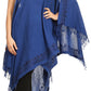 Sakkas Anais Women's Caftan Poncho Top Casual Oversized Solid Comes w/Fringe Boho