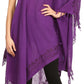 Sakkas Anais Women's Caftan Poncho Top Casual Oversized Solid Comes w/Fringe Boho