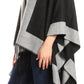 Sakkas Avi Women's Reversible Open Front Poncho Cardigan Ruana Cape Shawl W/Fringe