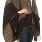 Sakkas Avi Women's Reversible Open Front Poncho Cardigan Ruana Cape Shawl W/Fringe