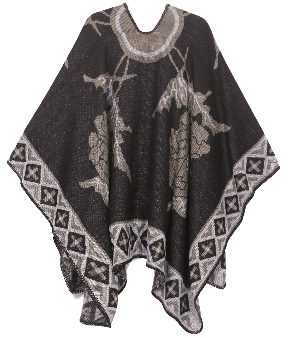 Sakkas Lupe Womens Reversible Poncho Wrap Cape Shawl Sweater Coat Cardigan Pattern
