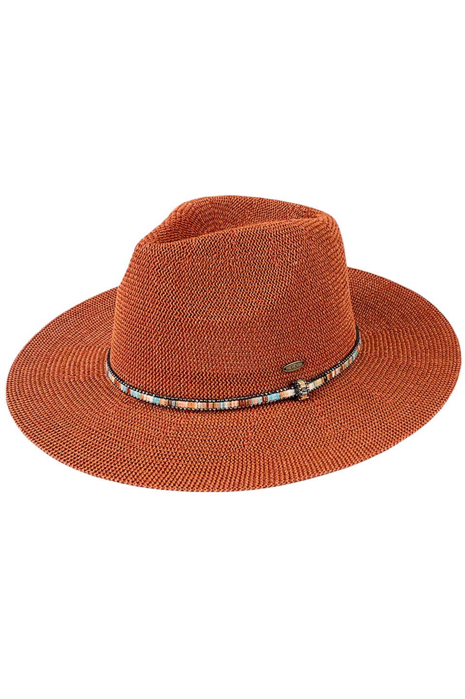 C.C Women's Multi Thread Rhinestone Trim Band Panama Hat