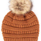 C.C Solid Ribbed Knit Beanie with Pom