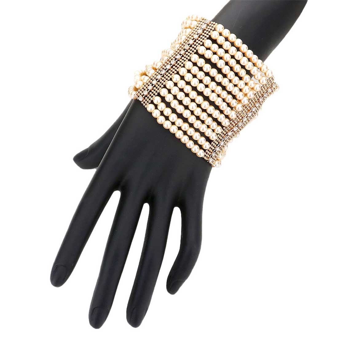 Rhinestone Accented Pearl Multi Stretch Bracelet