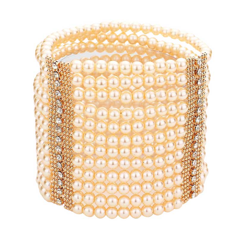 Rhinestone Accented Pearl Multi Stretch Bracelet