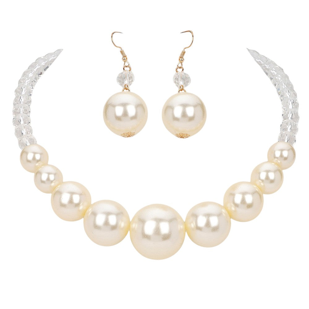 Faceted Beaded Chunky Pearl Necklace