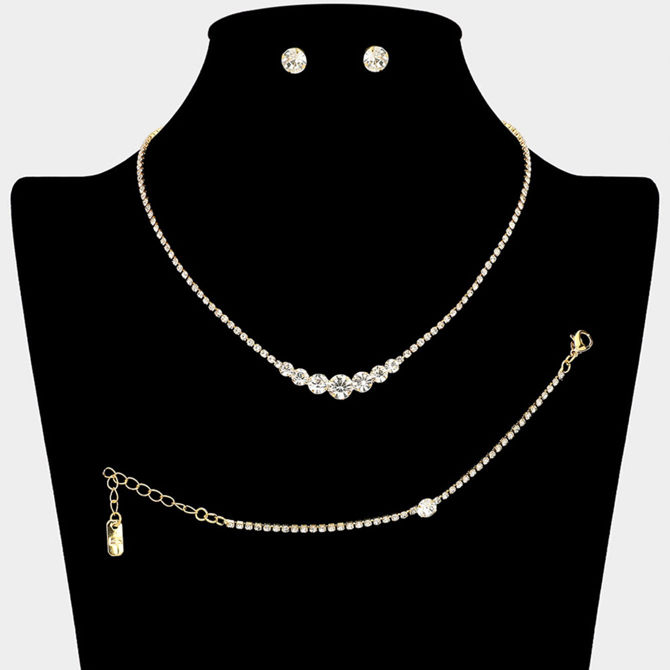Classic Round Stone Link Rhinestone Paved Necklace