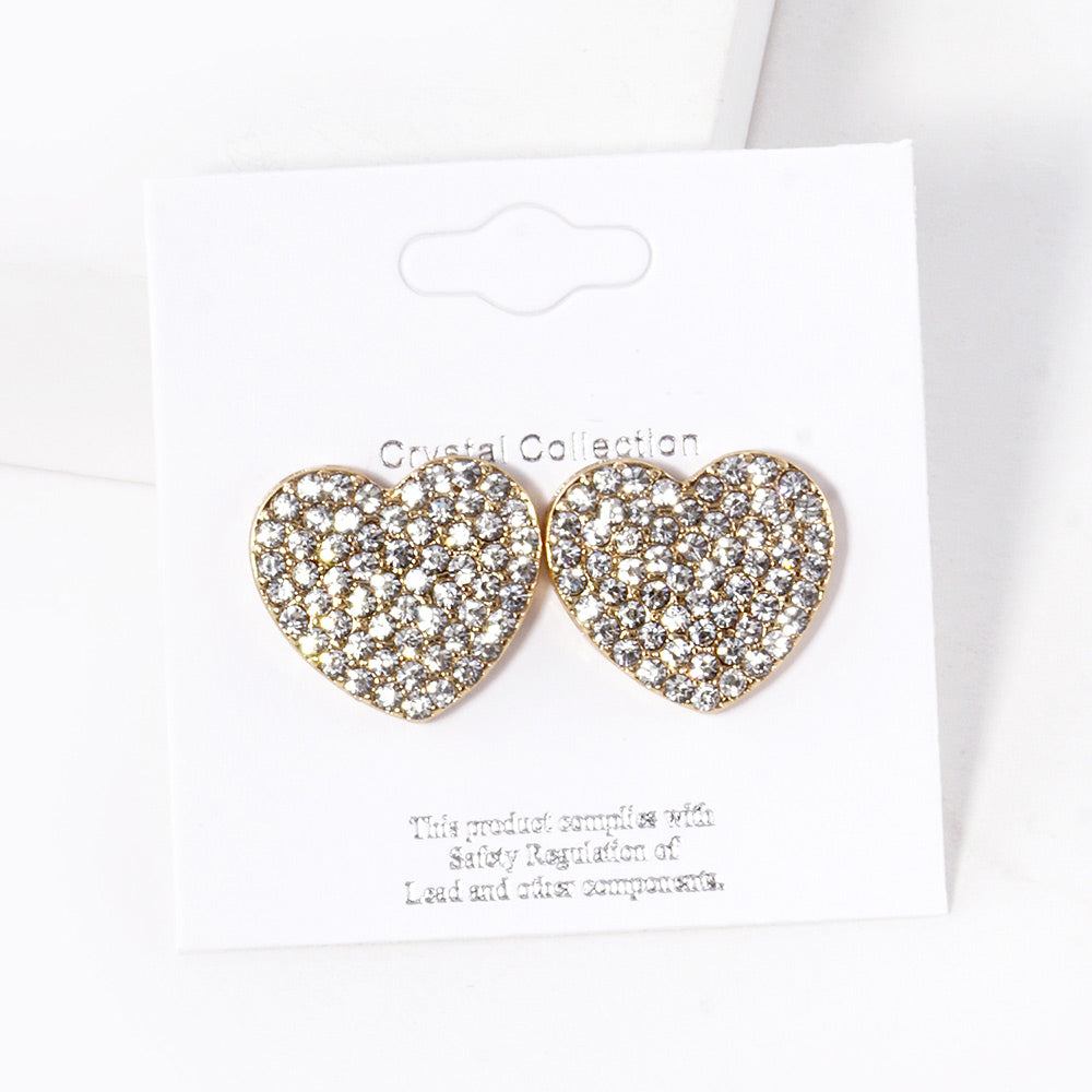Crystal Stone Paved Heart Stud Earrings