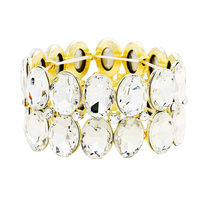 Glass Crystal Oval Stone Cluster Stretch Bracelet