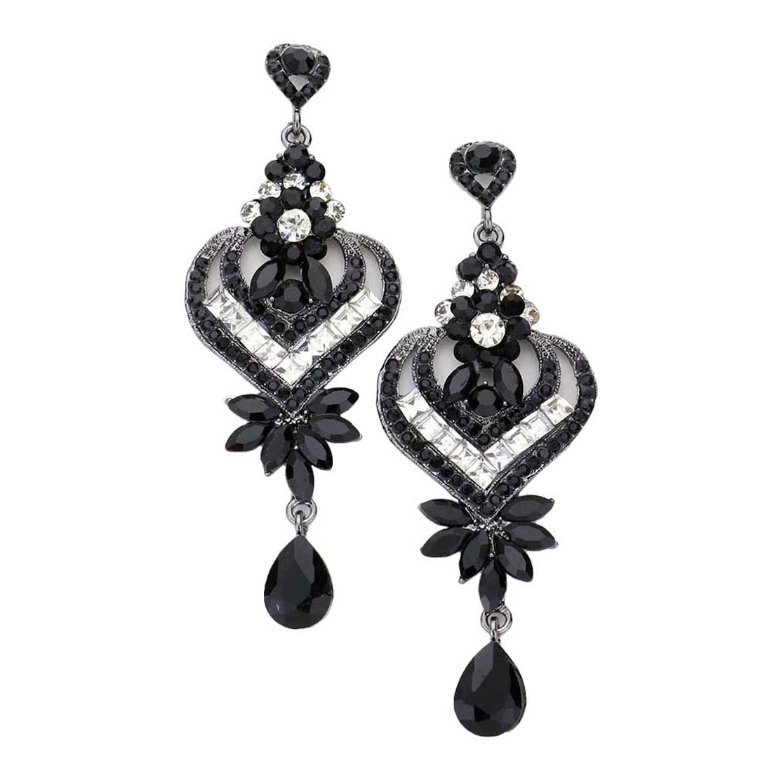 Glass Crystal Heart Teardrop Evening Earrings