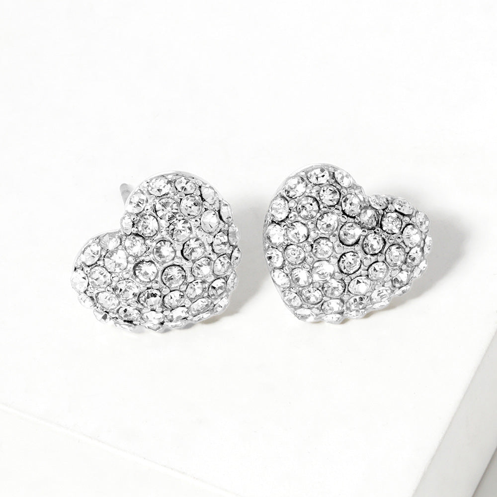 Crystal Pave Heart Stud Earrings