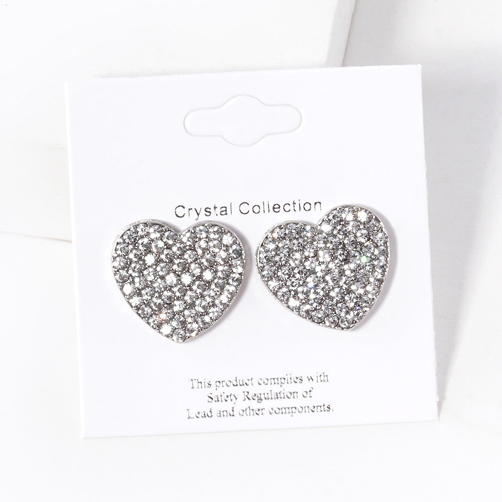 Crystal Stone Paved Heart Stud Earrings