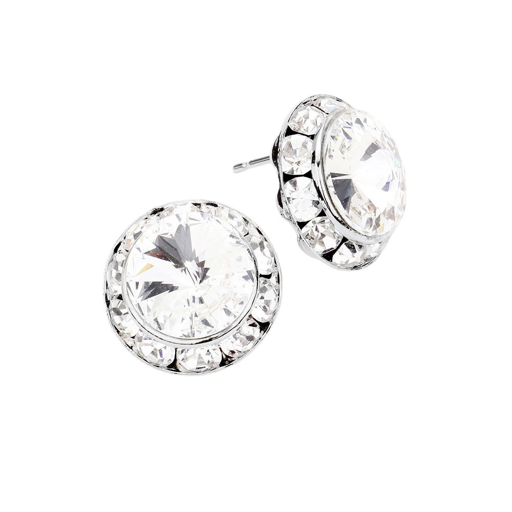 Women's Rivoli Cut Genuine Crystal Round Stud Earrings