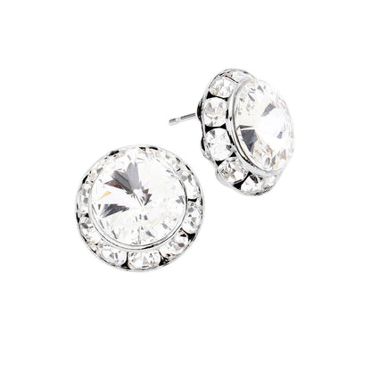 Women's Rivoli Cut Genuine Crystal Round Stud Earrings