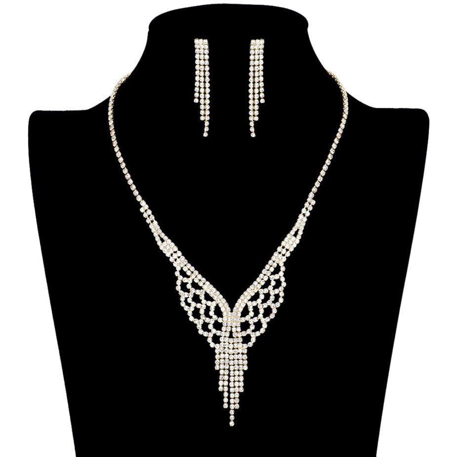 Shimmery Rhinestone Pave Necklace Earring Set