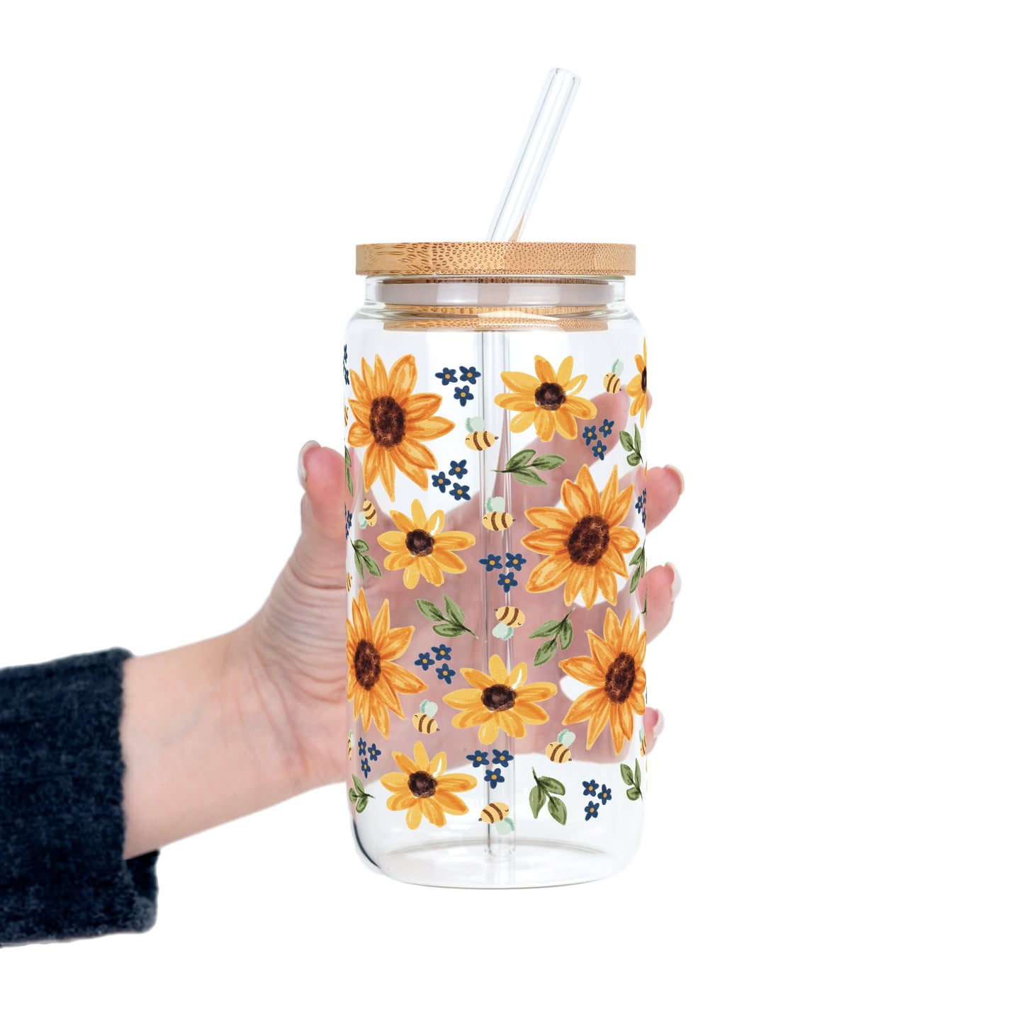 Sunflower With Bees Glass Cups