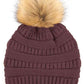 C.C Solid Ribbed Knit Beanie with Pom
