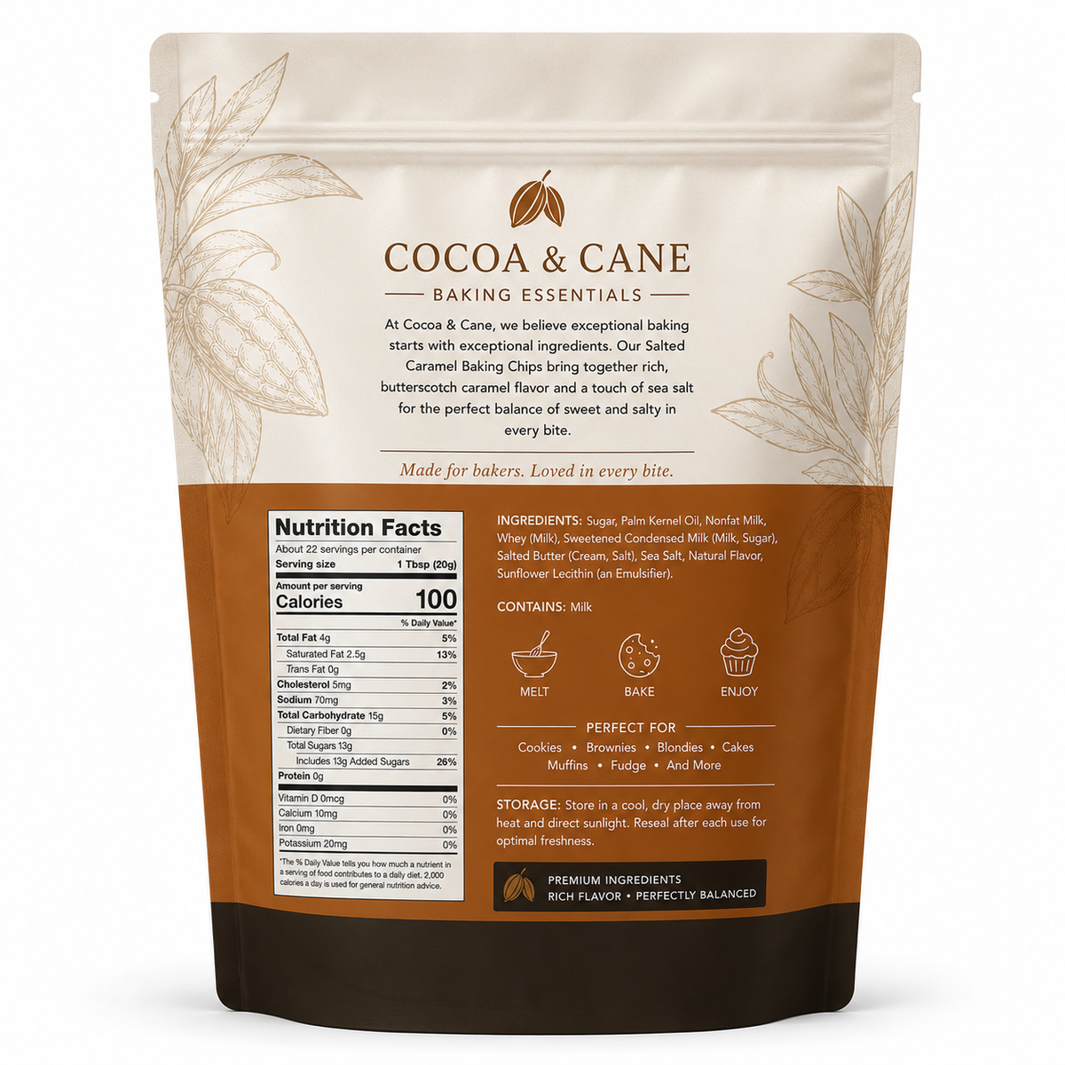 Cocoa & Cane Salted Caramel Baking Chips – Sweet & Salty Caramel Flavor