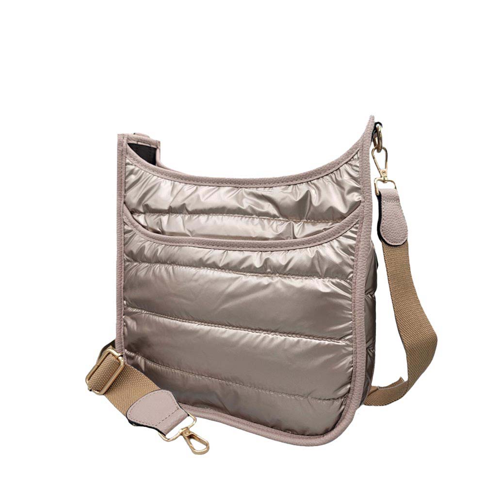 Women's Solid Quilted Shiny Puffer Crossbody Bag