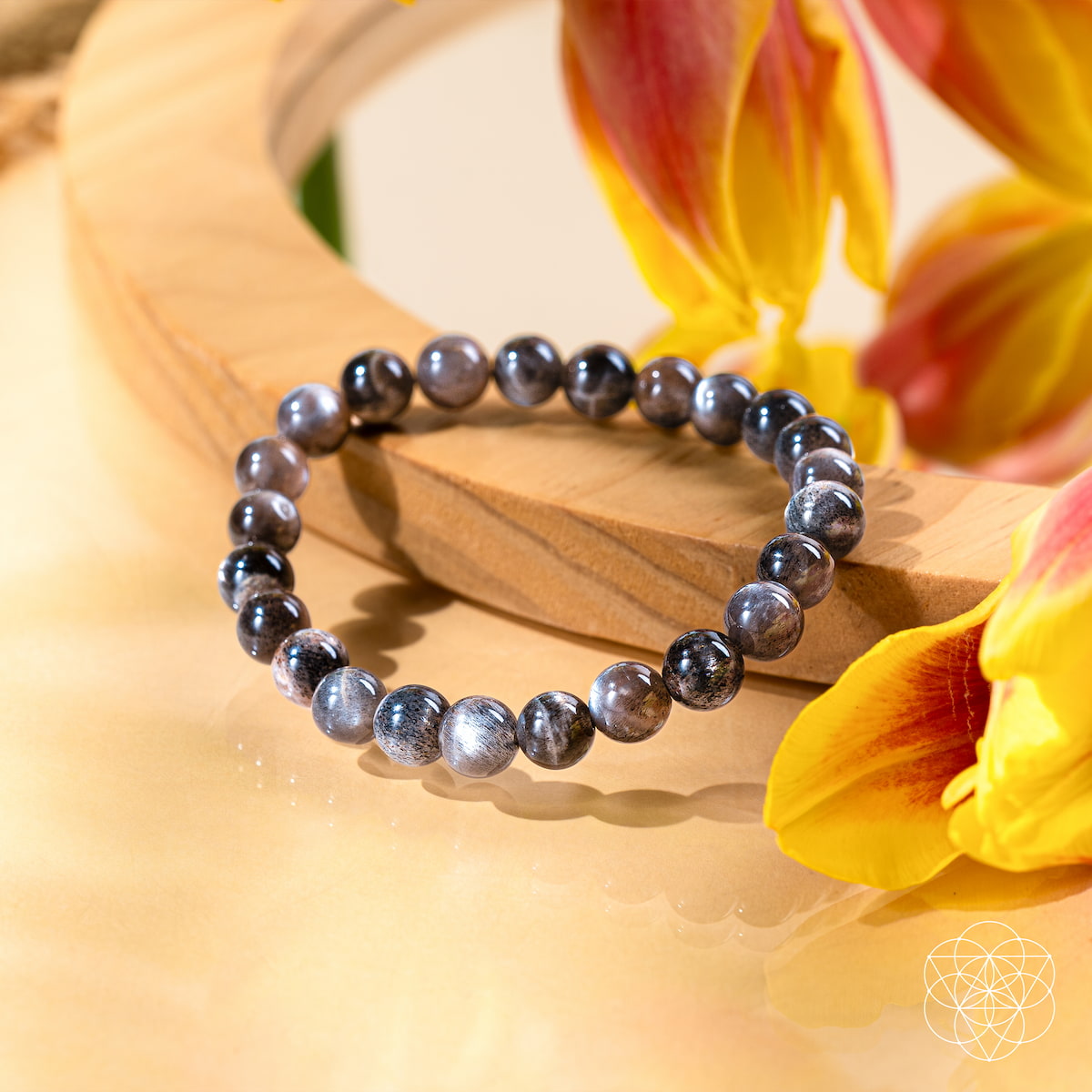 El cortador de cordones del empático – Pulsera de piedra lunar negra