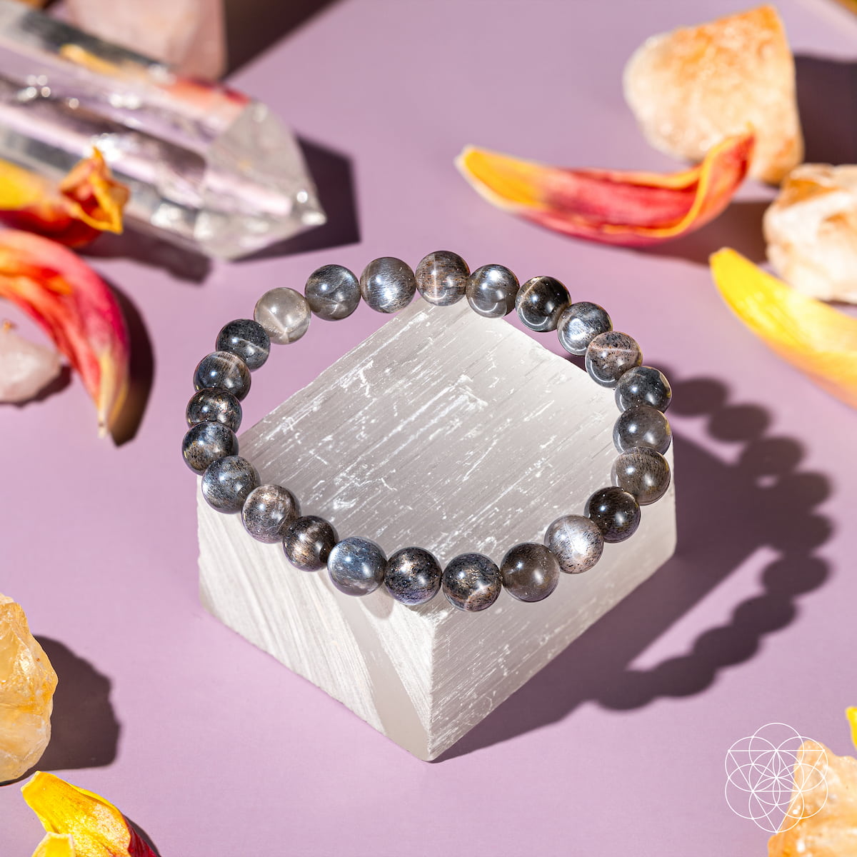 El cortador de cordones del empático – Pulsera de piedra lunar negra