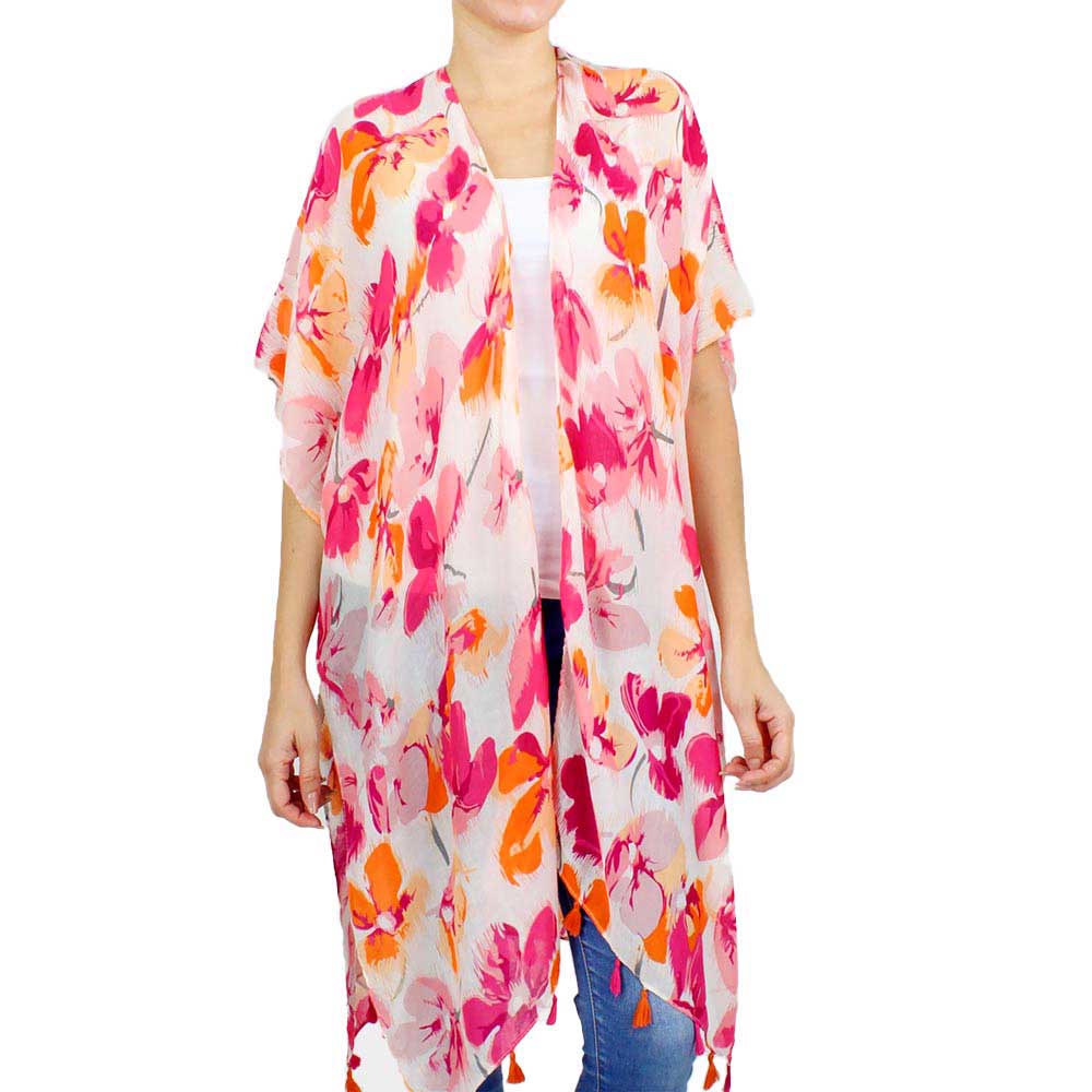 Fashionable Flower Printed Cover Up Kimono Poncho