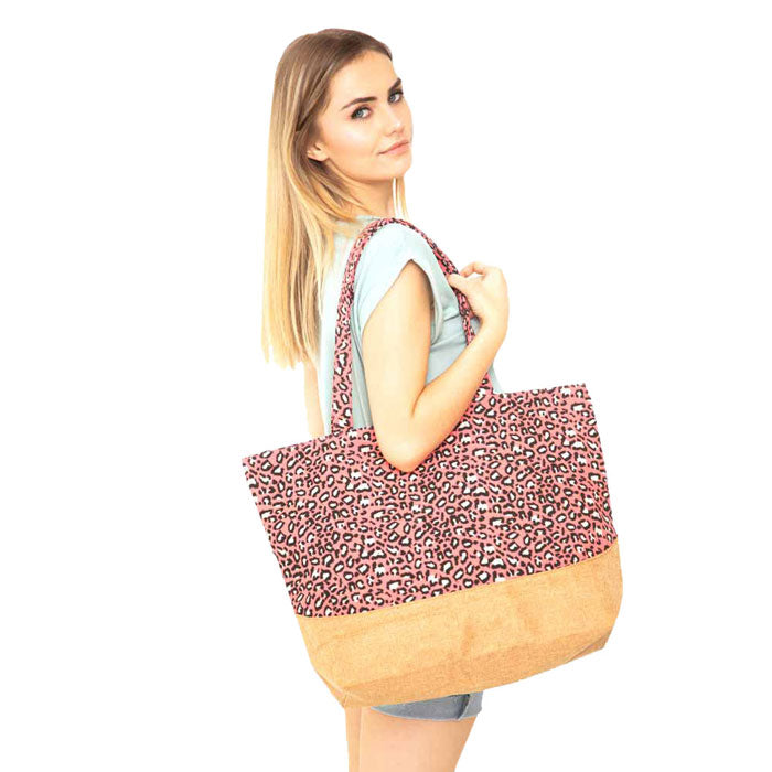 Leopard Print Jute Tote Bag