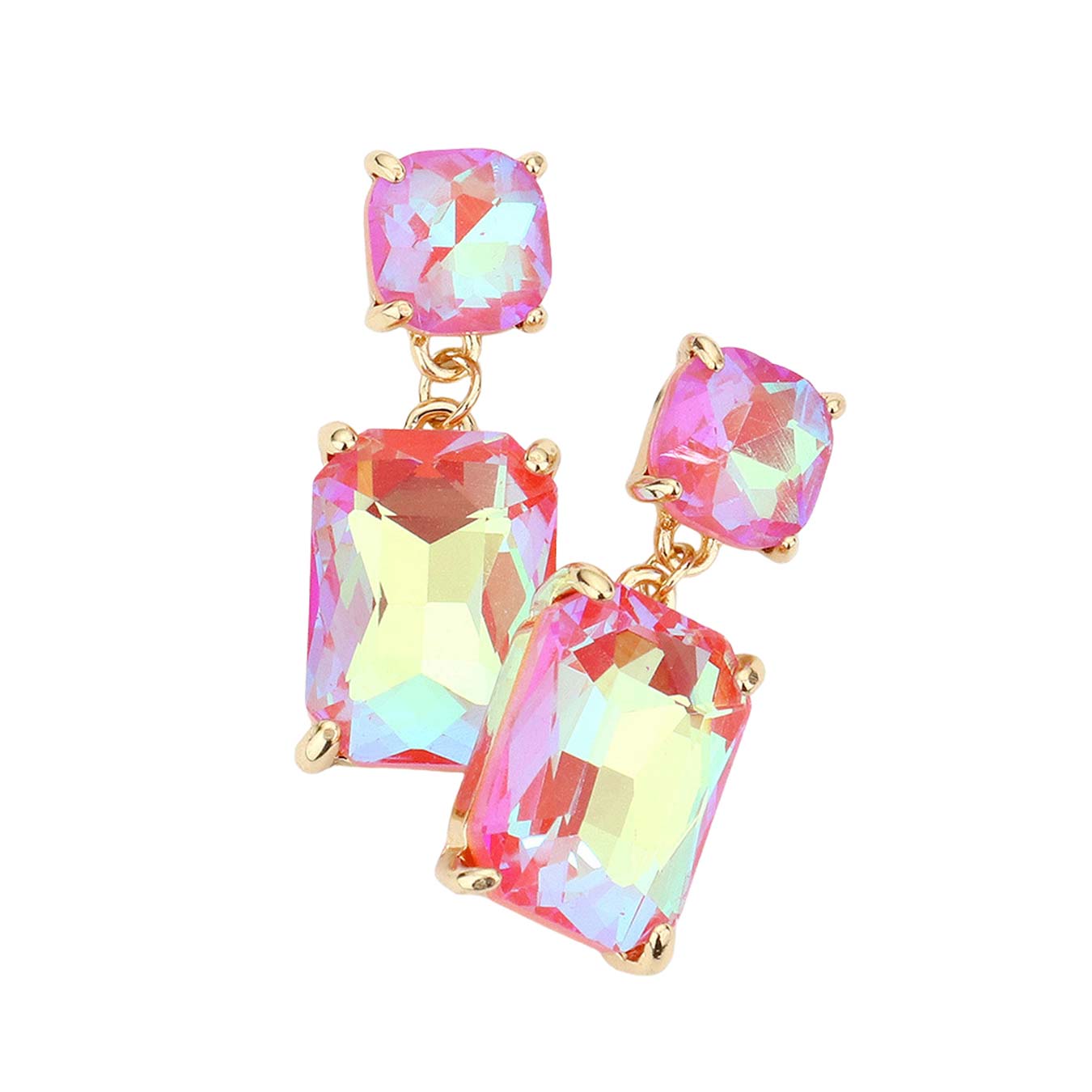 Women's Square Rectangle Link Dangle Evening Earrings