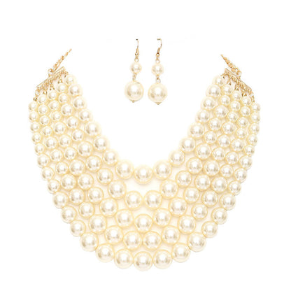 Chunky Multi Strand Pearl Bib Necklace