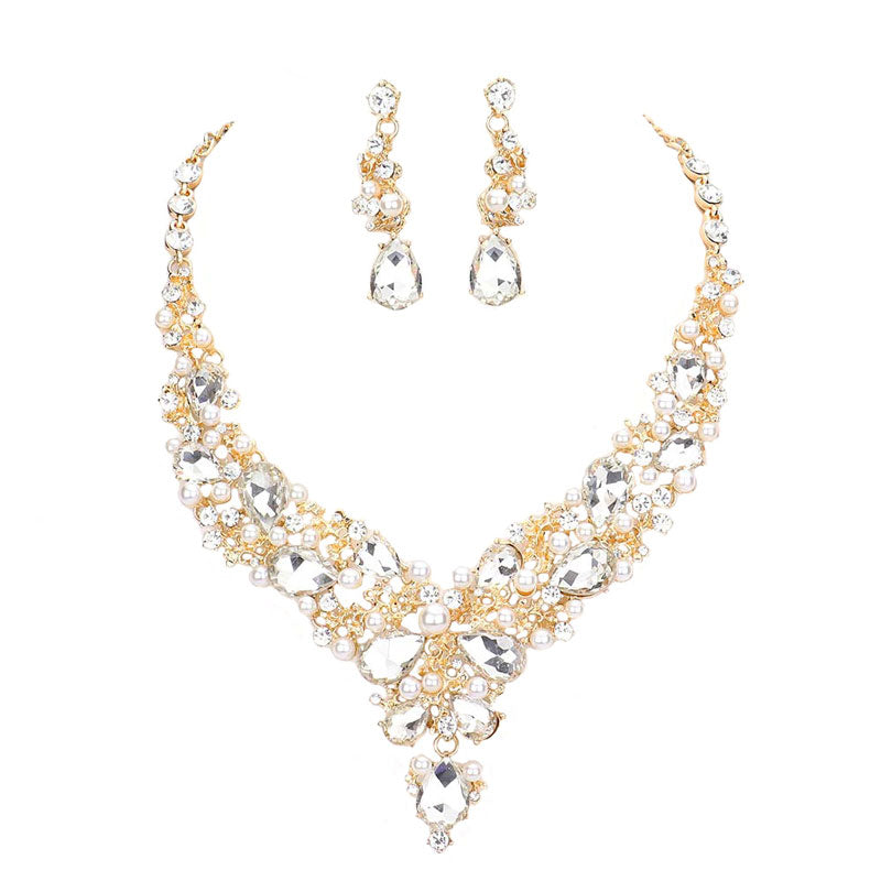Round Teardrop Stone Accented Evening Necklace