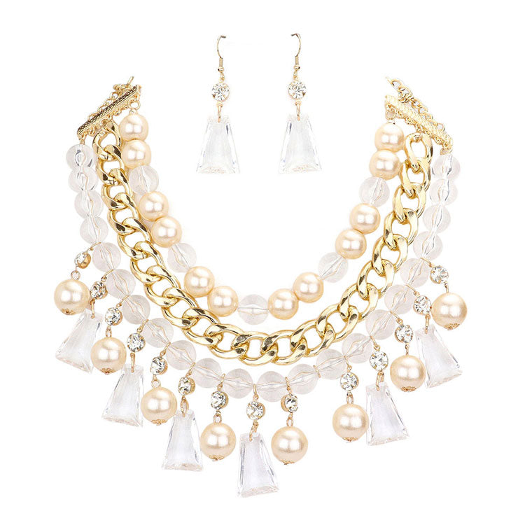 Pearl Lucite Bead Statement Necklace