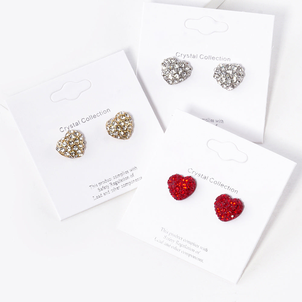 Crystal Paved Heart Stud Earrings
