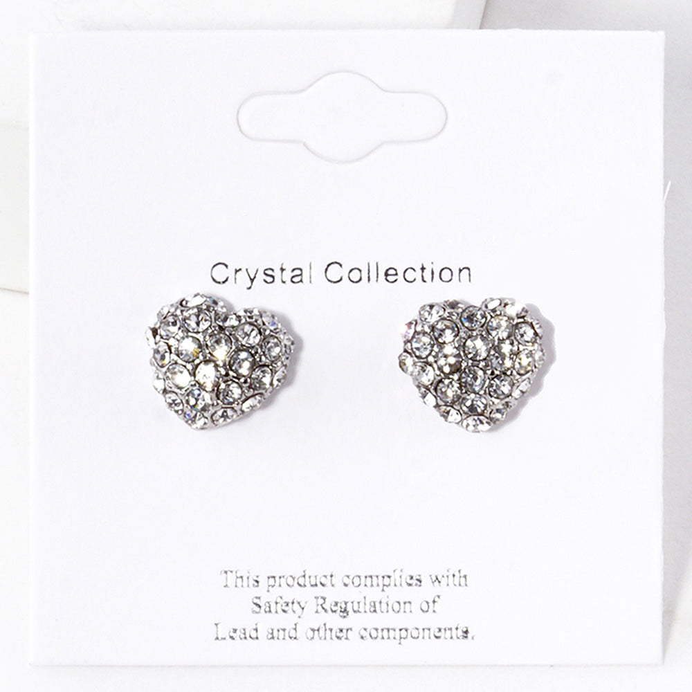 Crystal Paved Heart Stud Earrings