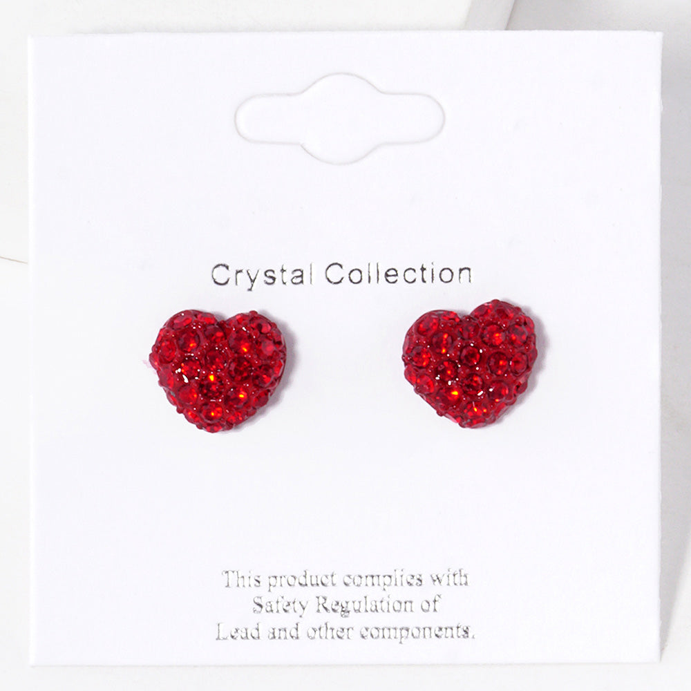 Crystal Paved Heart Stud Earrings