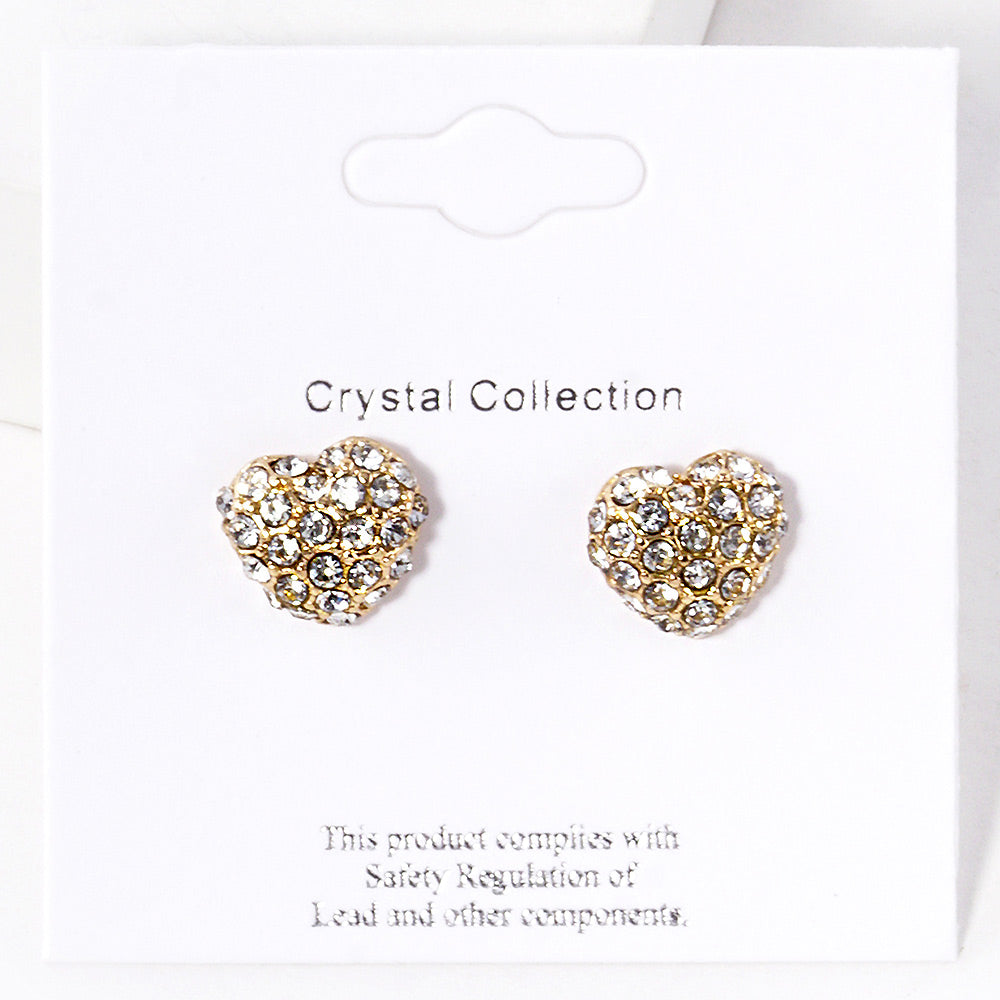 Crystal Paved Heart Stud Earrings