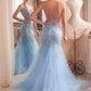 Ladivine D145 Long Sparkly Mermaid Gown Tulle Skirt Corset Back