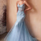 Ladivine D145 Long Sparkly Mermaid Gown Tulle Skirt Corset Back
