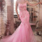 Ladivine D145 Long Sparkly Mermaid Gown Tulle Skirt Corset Back