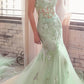 Ladivine D145 Long Sparkly Mermaid Gown Tulle Skirt Corset Back