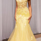 Ladivine D145 Long Sparkly Mermaid Gown Tulle Skirt Corset Back