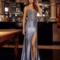 Nox Anabel D1766 Shiny Satin Prom Gown Plunging V-Neckline
