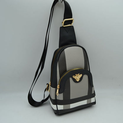 Panelled Sling Bag with Metallic Bee Accent