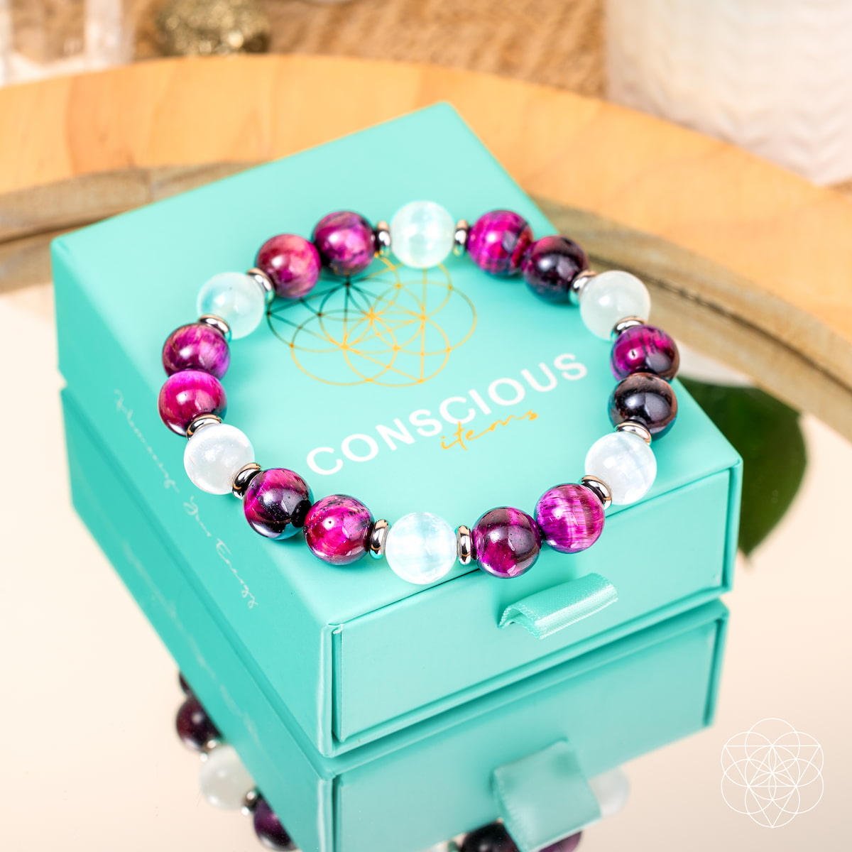 Crea tu futuro – Pulsera de ojo de tigre galaxia rosa