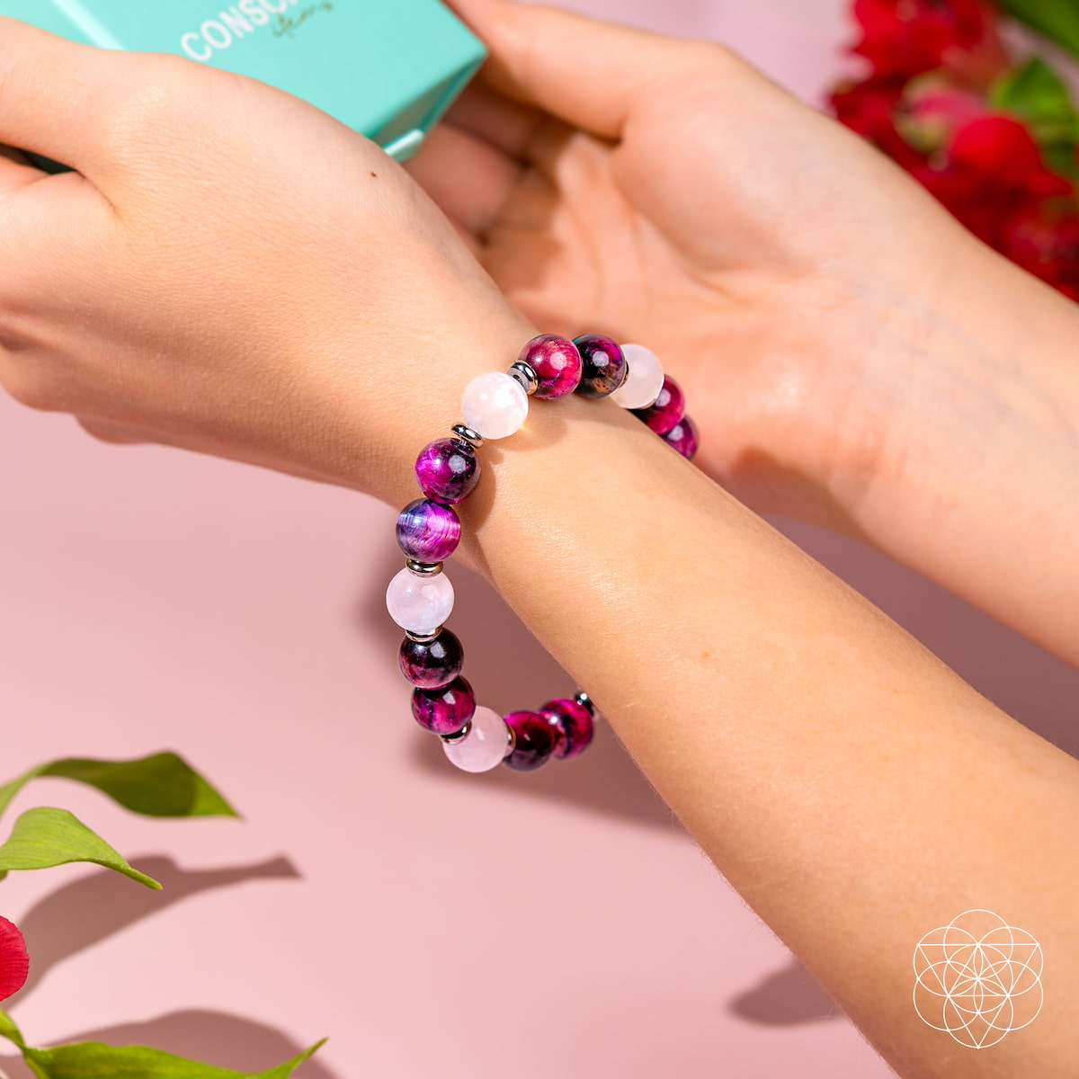 Crea tu futuro – Pulsera de ojo de tigre galaxia rosa