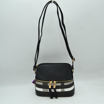 Plaid Accent Crossbody Bag with Adjustable Shoulder Strap