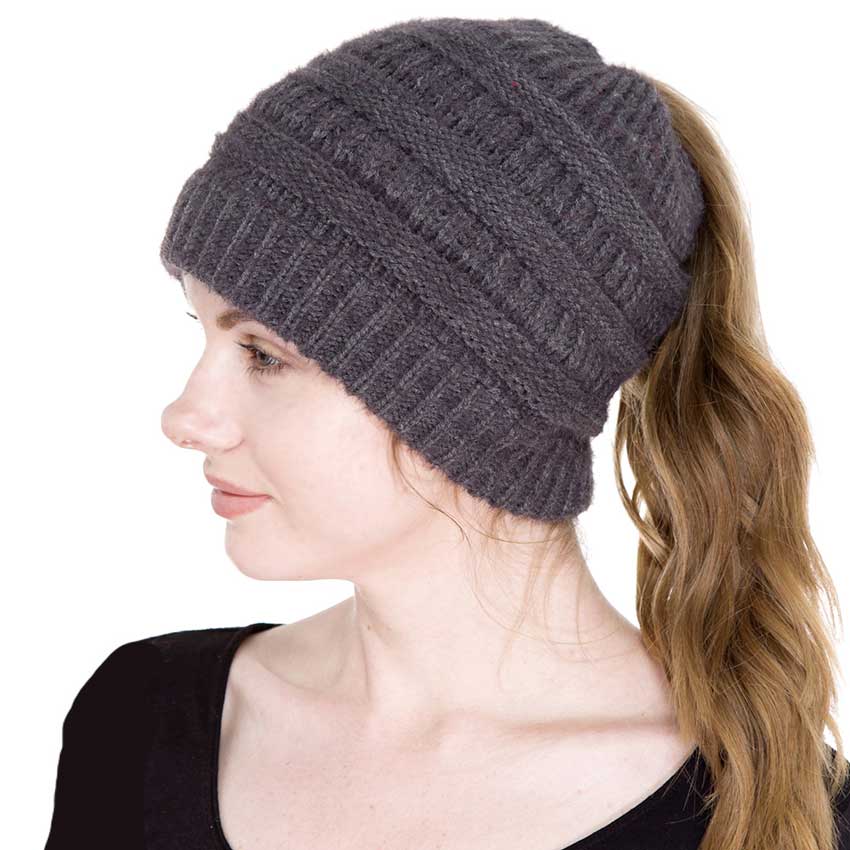 Cable Knit Ponytail Beanie Hat