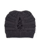 C.C CRISS CROSS PONYTAIL KNIT BEANIE