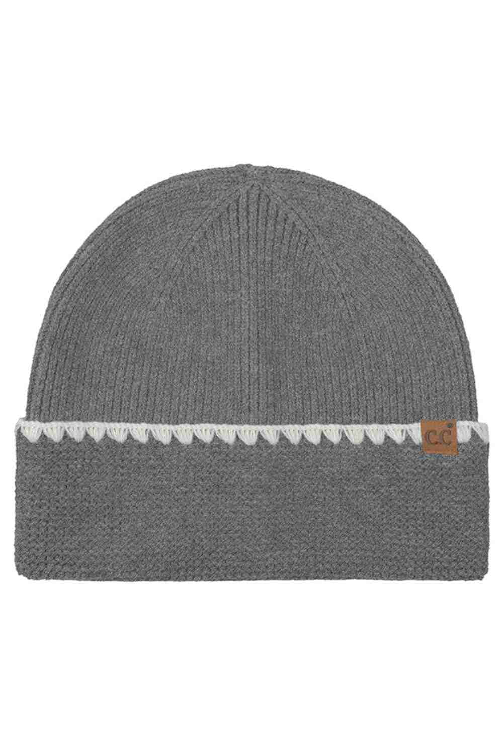 C.C Solid with Stitch Lined Cuff Beanie Winter Hat